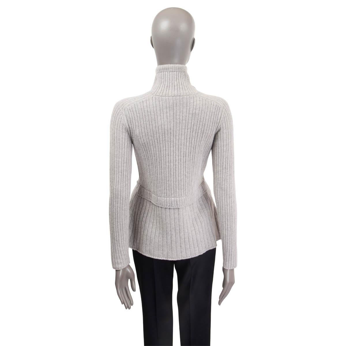 Gray LORO PIANA grey cashmere RIB BELTED TURTLENECK Sweater 36 XXS For Sale