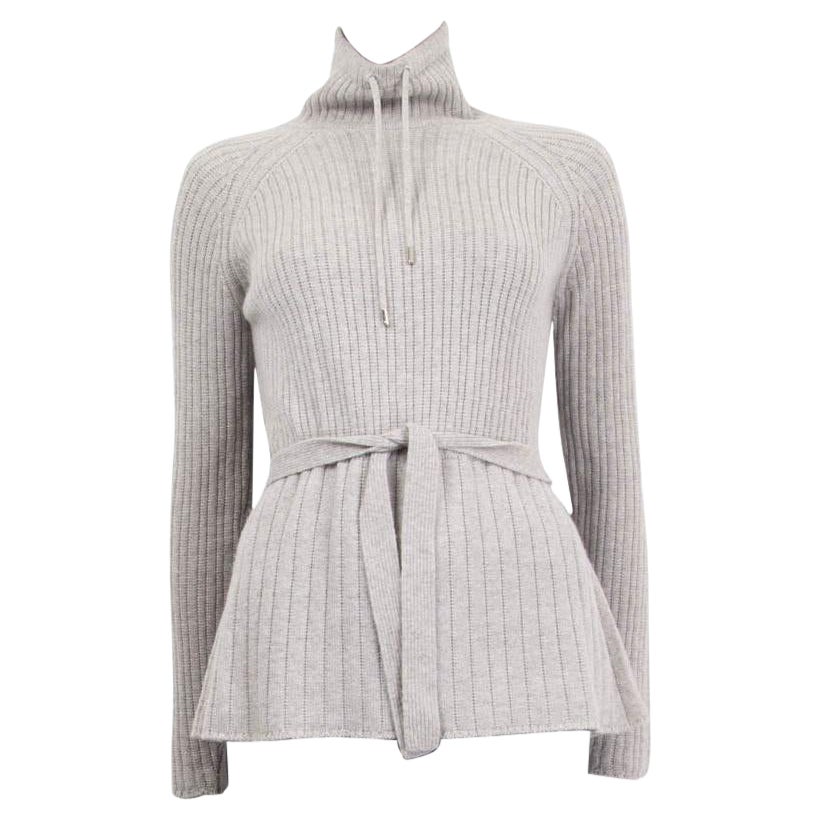 LORO PIANA Pull en cachemire gris à ceinture RIB BELTED TURTLENECK 36 XXS