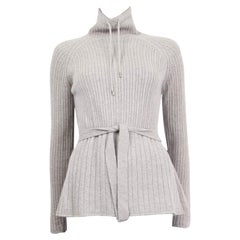 LORO PIANA suéter gris de cachemira RIB BELTED TURTLENECK 36 XXS