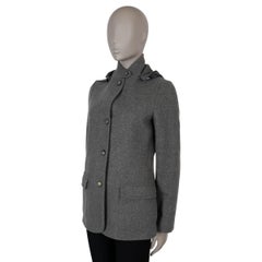 LORO PIANA grey cashmere ZIP FRONT TWEED Jacket 42 M