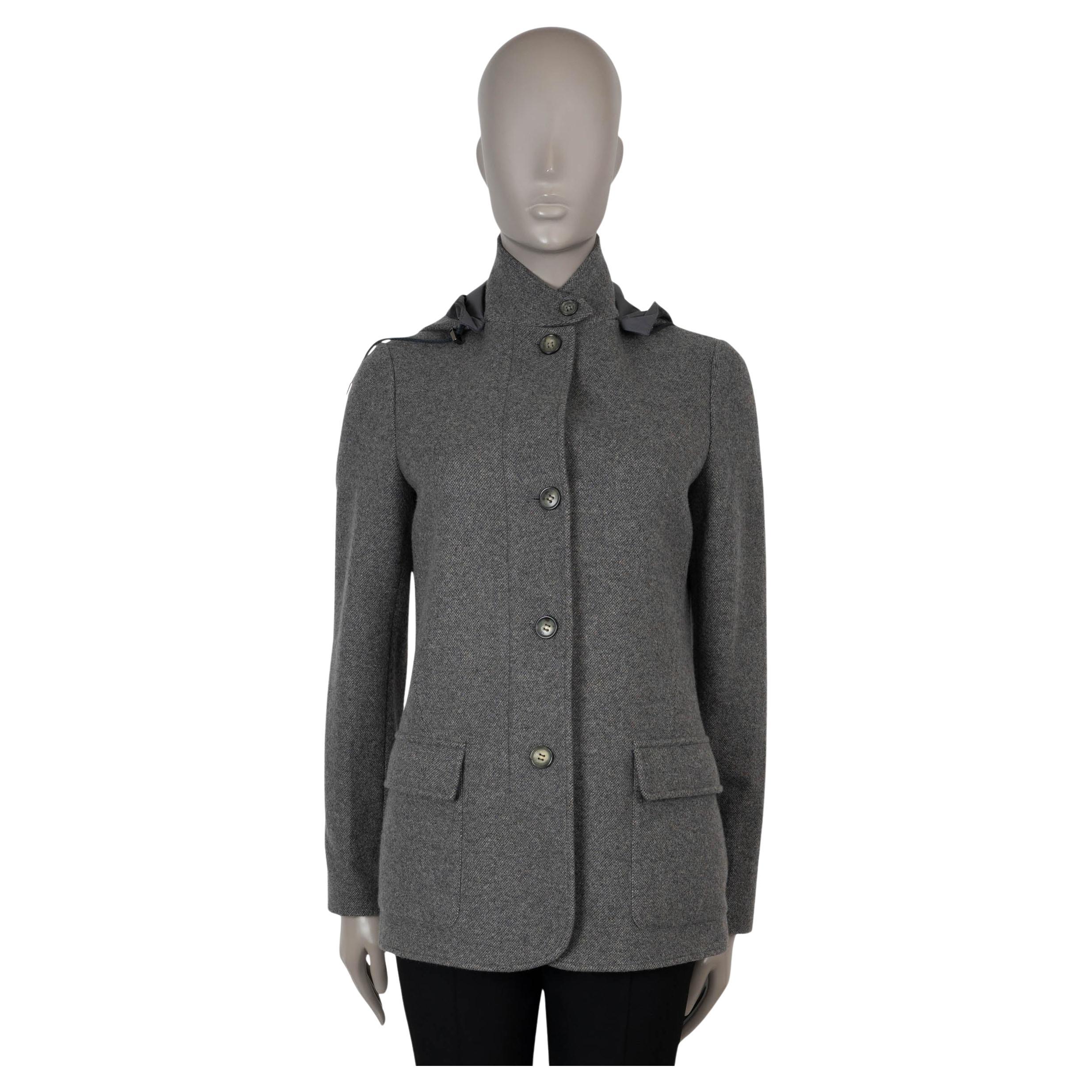 LORO PIANA grey cashmere ZIP FRONT TWEED Jacket 42 M