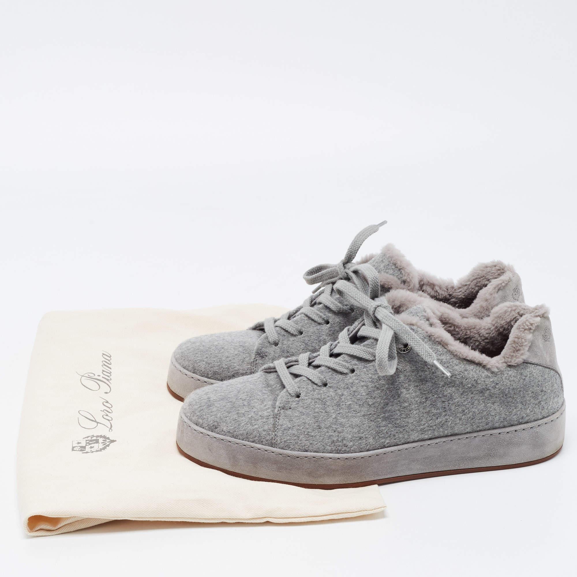 Loro Piana Grey Fabric and Fur Nuages Low Top Sneakers Size 38.5 2