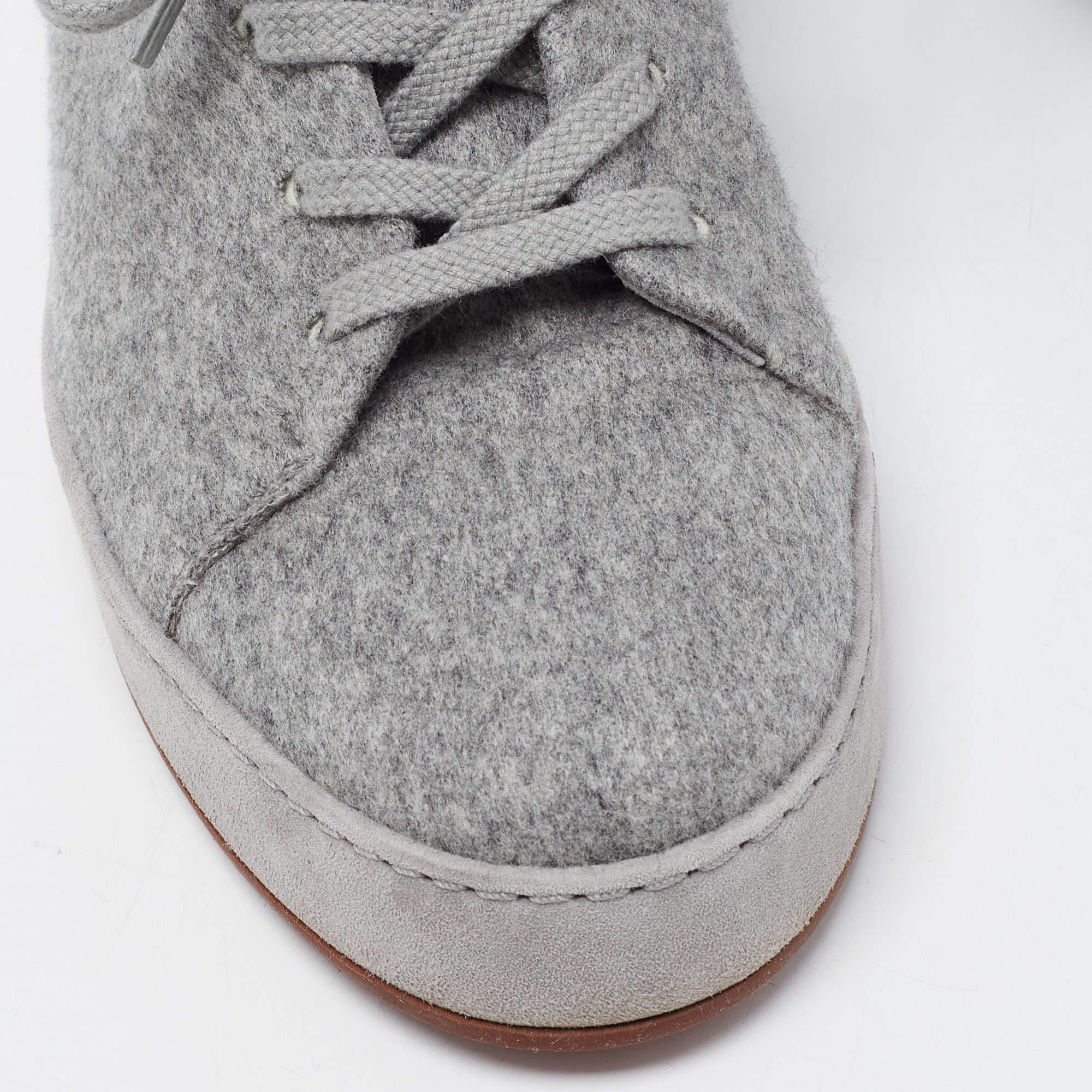 Loro Piana Grey Fabric and Fur Nuages Low Top Sneakers Size 38.5 4