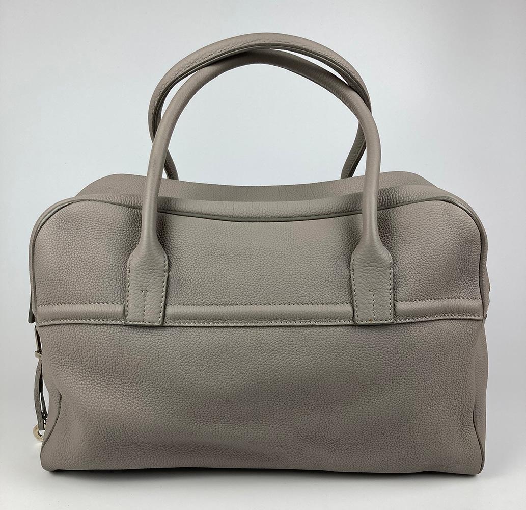 Loro Piana Grey Leather Duffle Tote In Excellent Condition For Sale In Philadelphia, PA