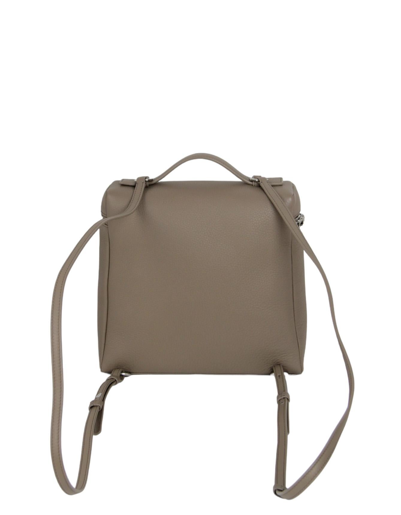 Gray Loro Piana Grey Leather Extra Pocket L23.5 Backpack Bag