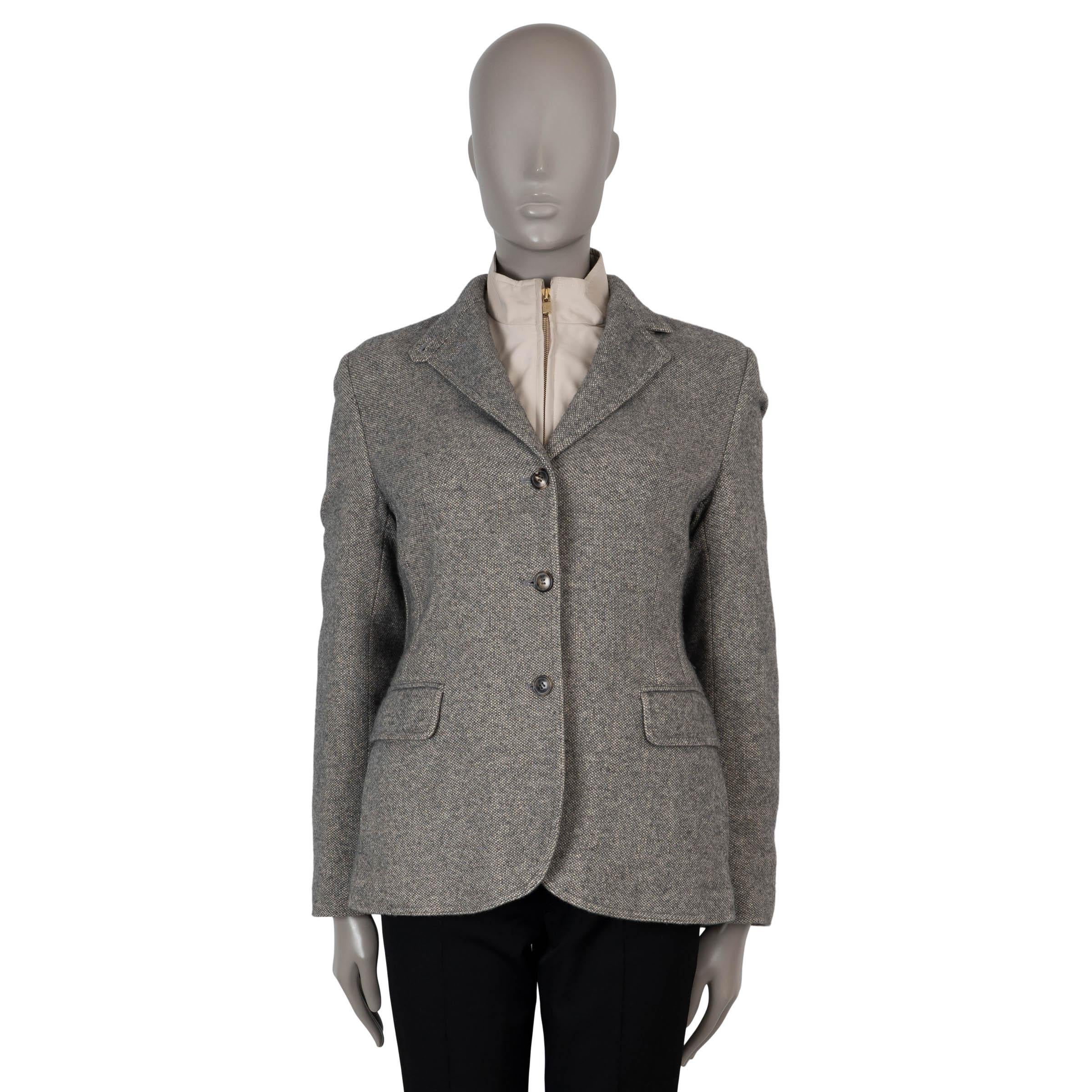 LORO PIANA grey melange silk wool TWEED 
NYLON 2-IN-1 Jacket 42 M For Sale