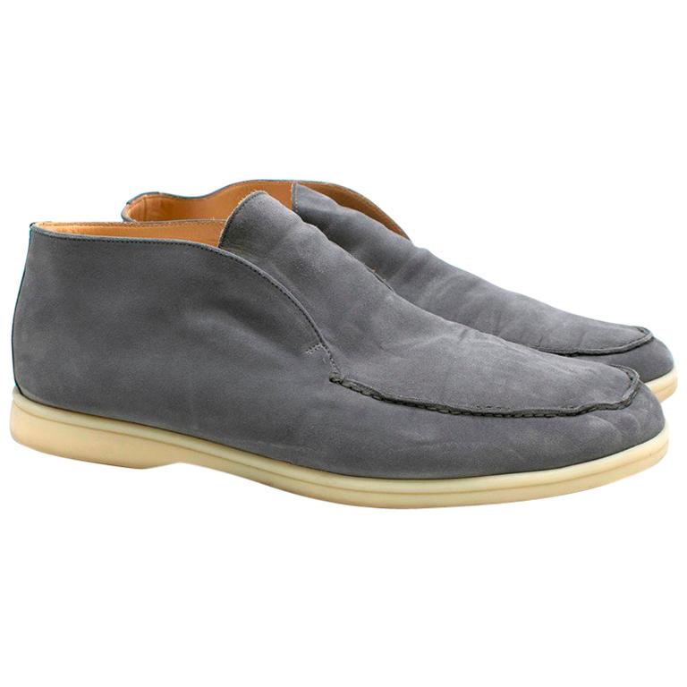 Loro Piana Grey Open Walk Suede Loafers 44.5 at 1stDibs