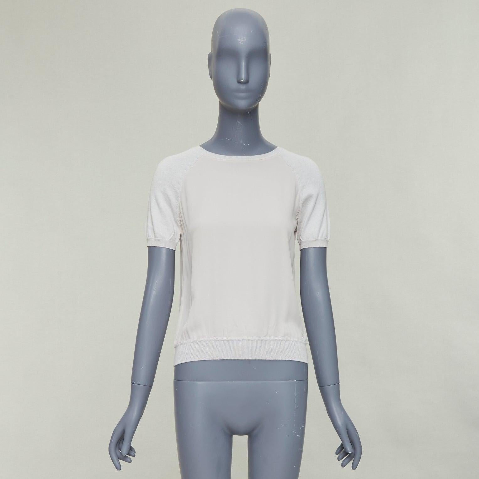 LORO PIANA grau Seide bi Stoff  Raglan-Kurzarm-Logo-Charme-Top IT38 XS im Angebot 5