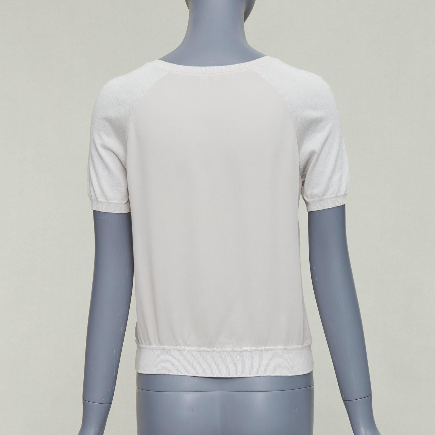 LORO PIANA grau Seide bi Stoff  Raglan-Kurzarm-Logo-Charme-Top IT38 XS Damen im Angebot