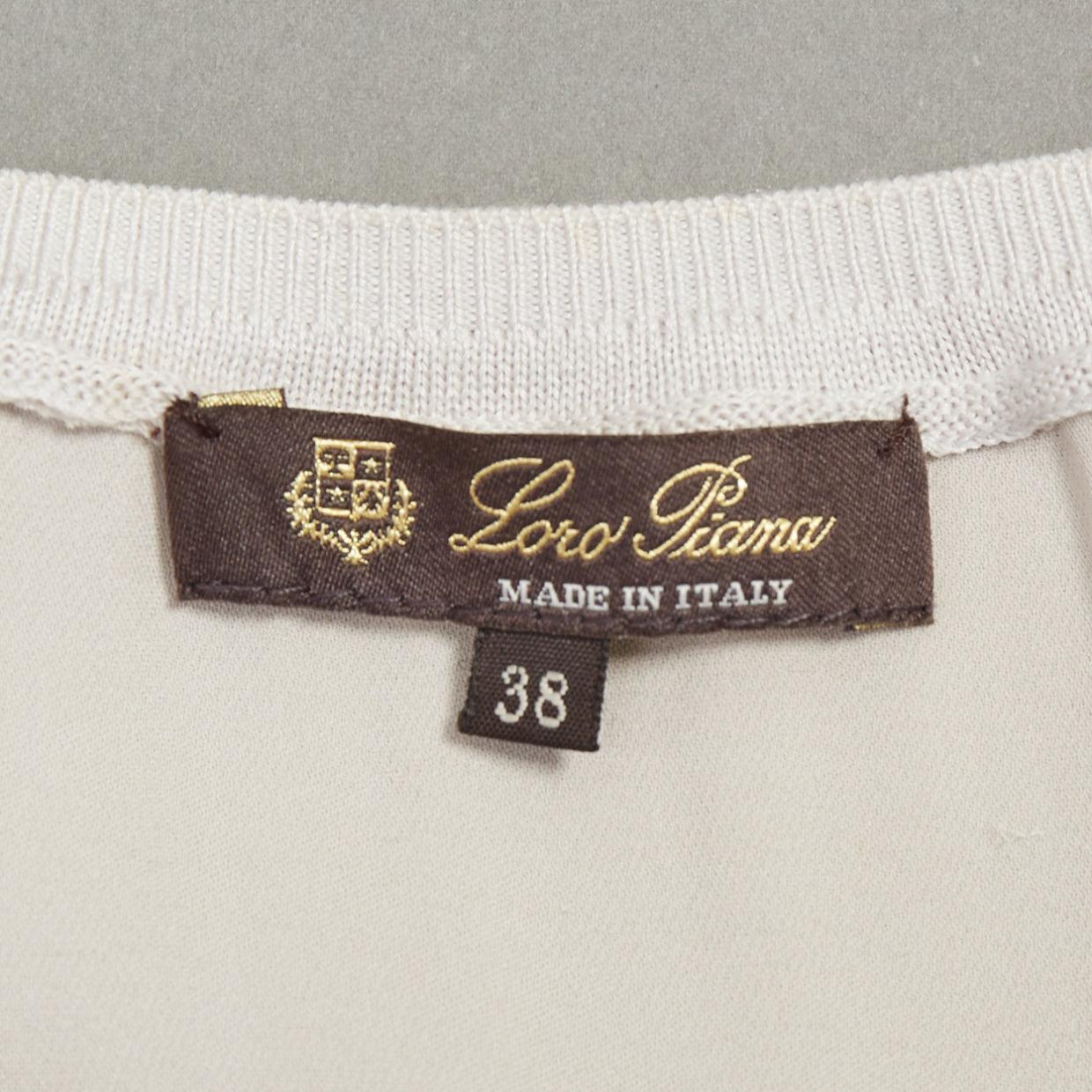 LORO PIANA grau Seide bi Stoff  Raglan-Kurzarm-Logo-Charme-Top IT38 XS im Angebot 4