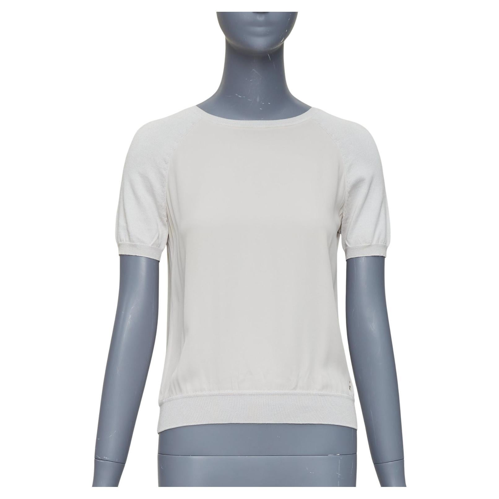 LORO PIANA grau Seide bi Stoff  Raglan-Kurzarm-Logo-Charme-Top IT38 XS im Angebot