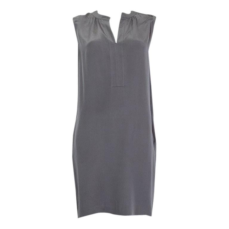 LORO PIANA grey silk Sleeveless Shift Dress 40 S For Sale