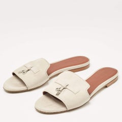 Loro Piana Grey Suede Summer Charms Mules Size 37