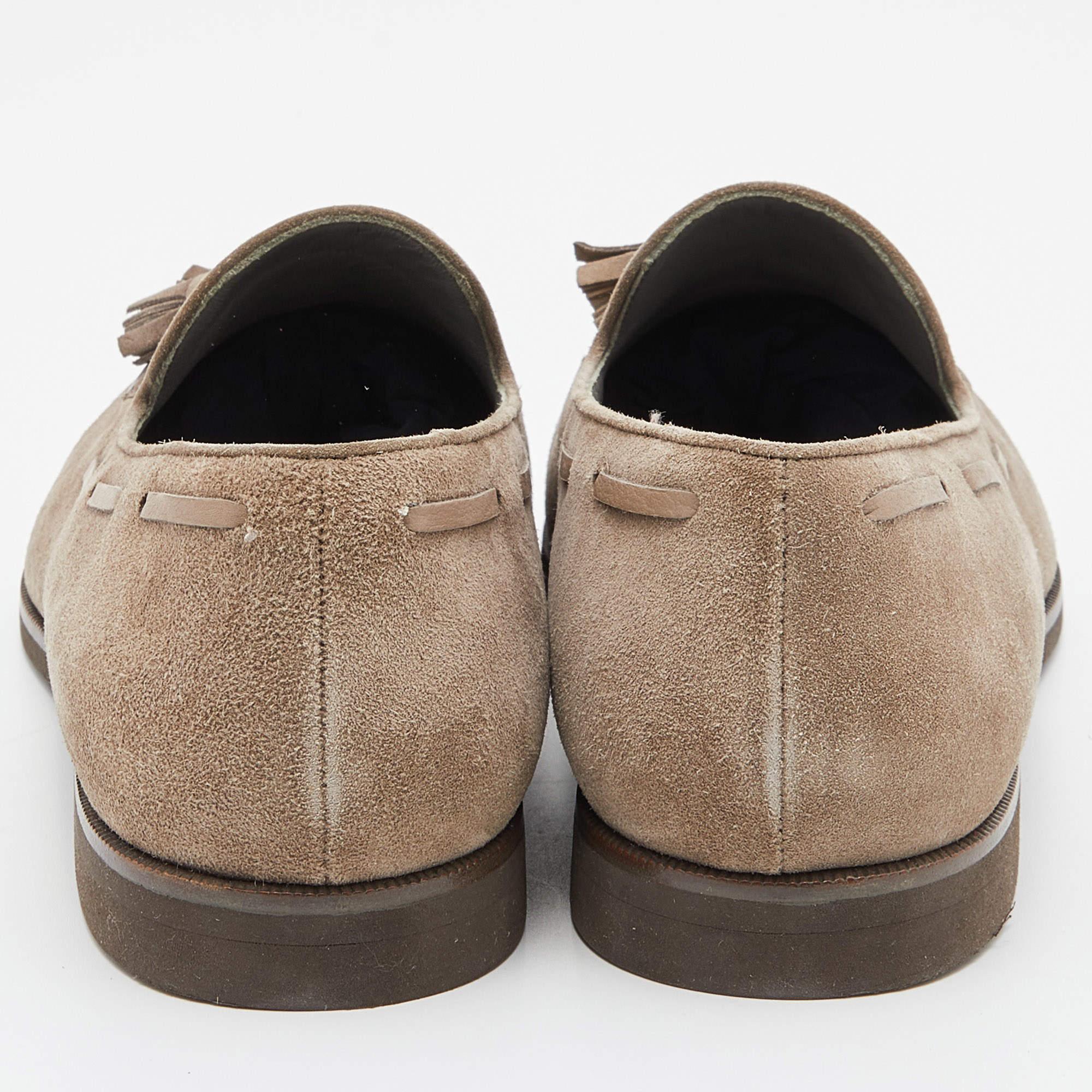 Loro Piana Grey Suede Tassel Slip On Loafers Size 39 In New Condition In Dubai, Al Qouz 2