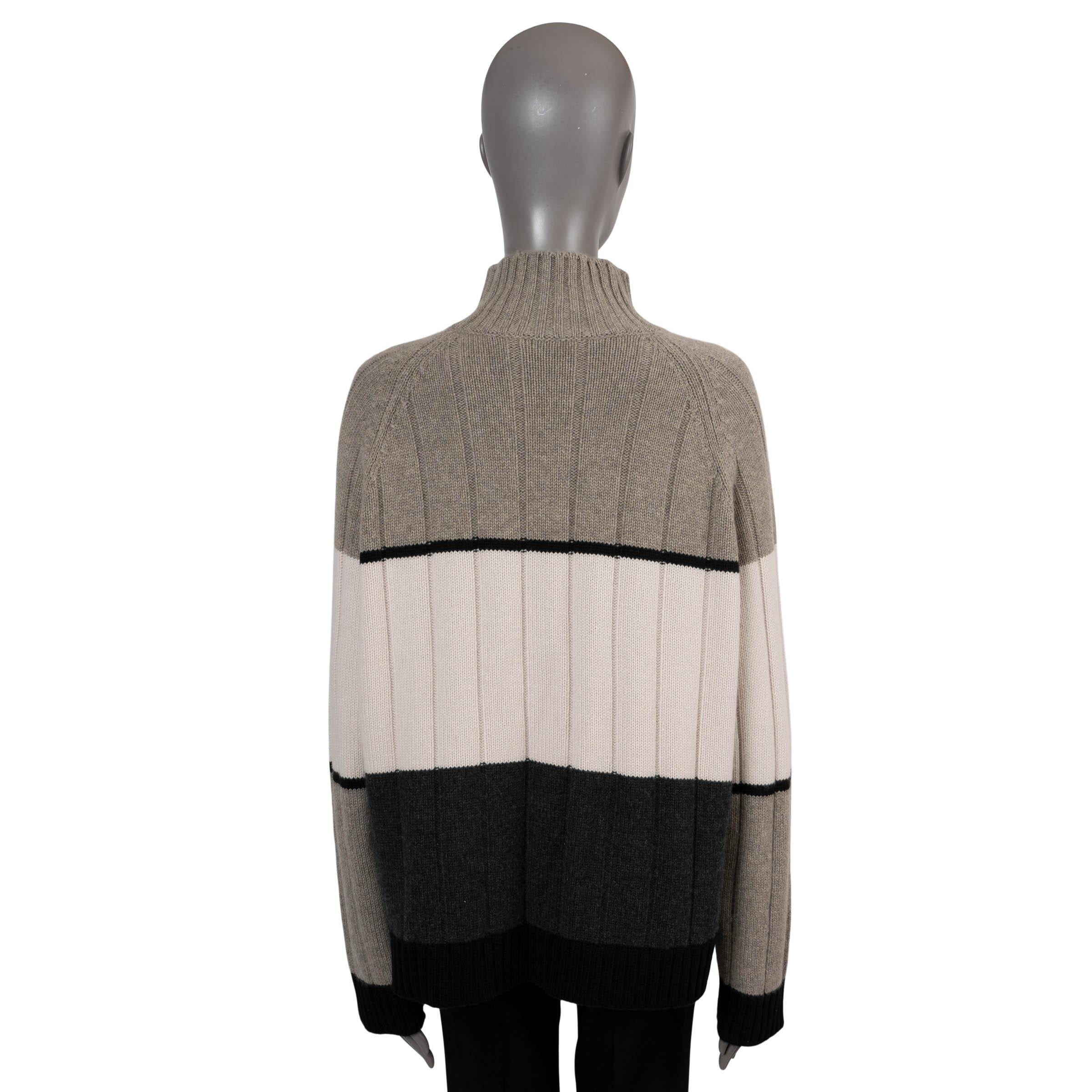 LORO PIANA grey white black cashmere DUCA D'AOSTA COLORBLOCK Sweater L In Excellent Condition In Zürich, CH