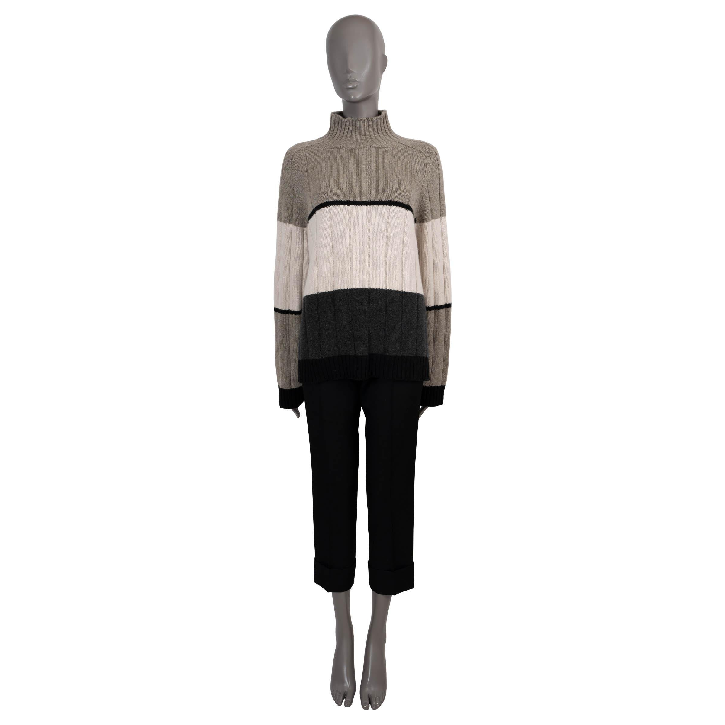 Women's LORO PIANA grey white black cashmere DUCA D'AOSTA COLORBLOCK Sweater L