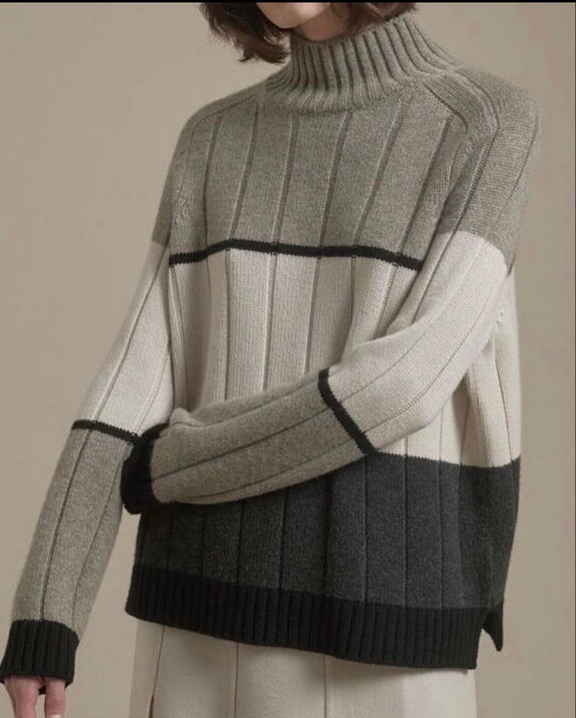 LORO PIANA grey white black cashmere DUCA D'AOSTA COLORBLOCK Sweater L 3