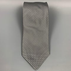 LORO PIANA Grey & White Dot Print Silk Tie