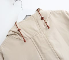 Loro Piana Women's XS Beige Matte Satin Raincoat Anorak with Hood