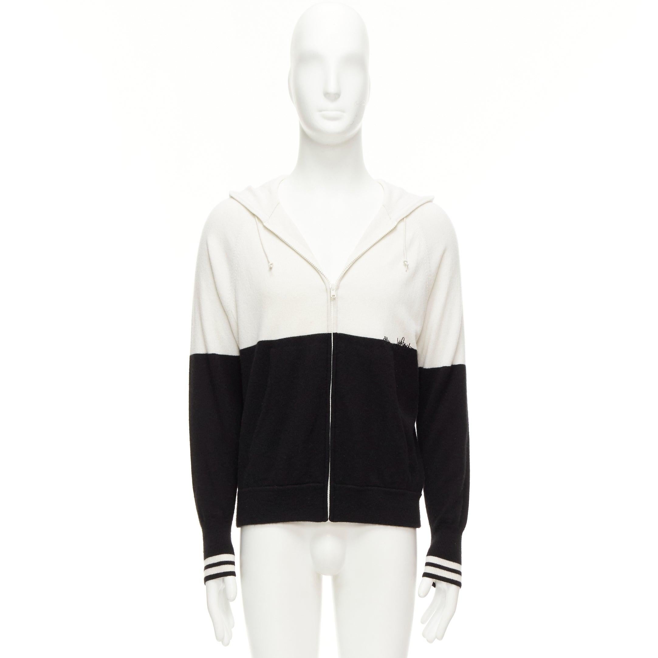 LORO PIANA Hiroshi Fujiwara 100% cashmere black white logo embroidery hoodie S For Sale 6