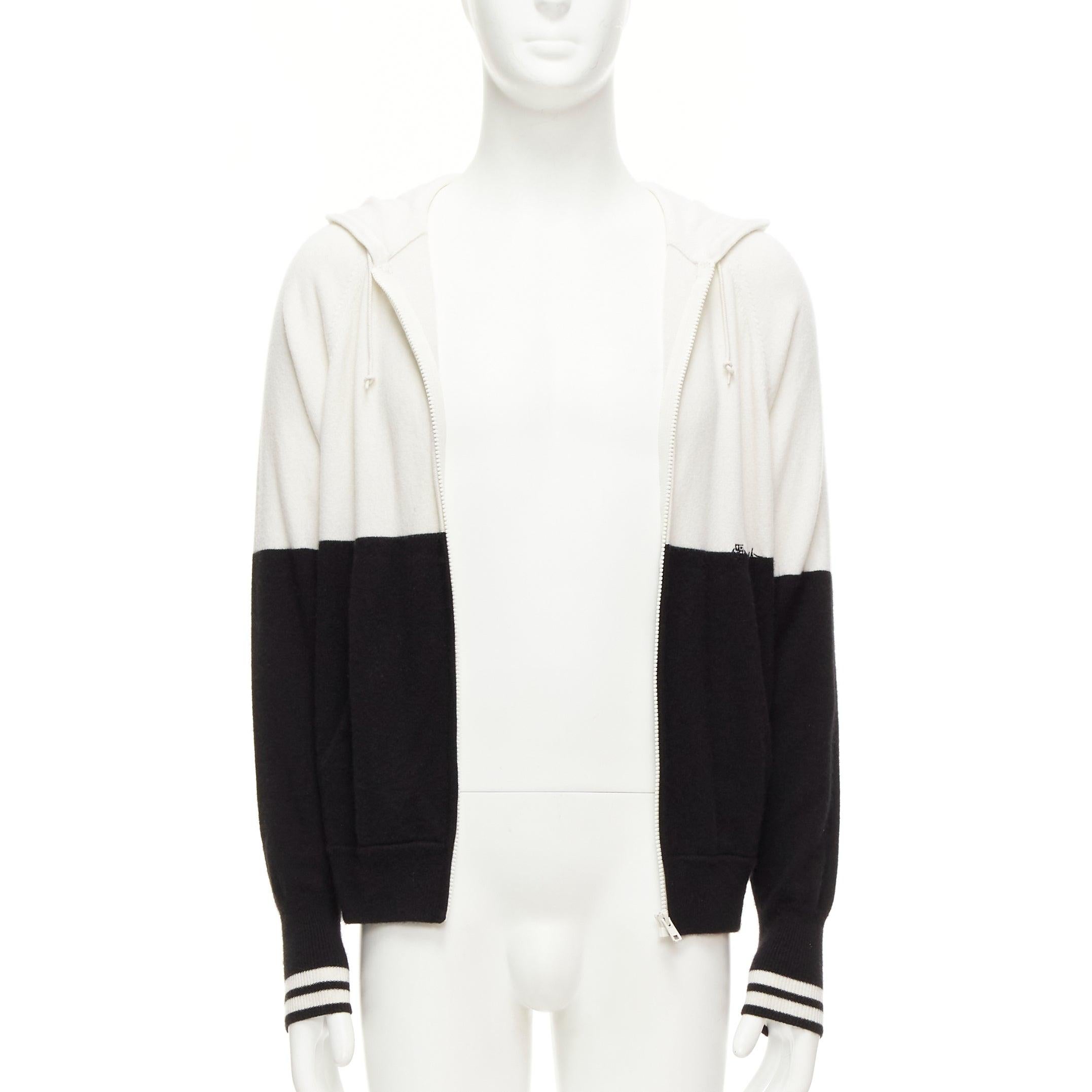 Gray LORO PIANA Hiroshi Fujiwara 100% cashmere black white logo embroidery hoodie S For Sale