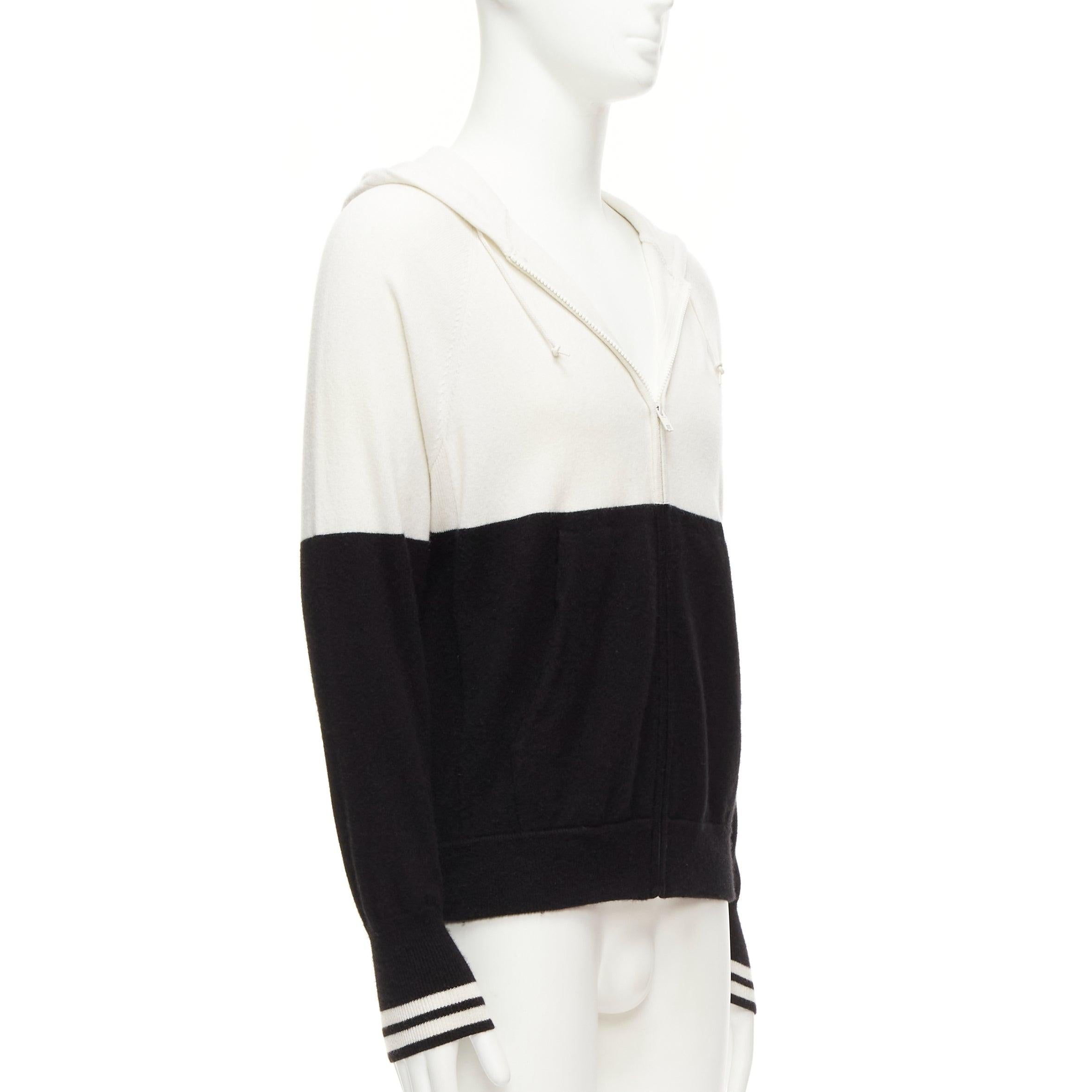 Men's LORO PIANA Hiroshi Fujiwara 100% cashmere black white logo embroidery hoodie S For Sale
