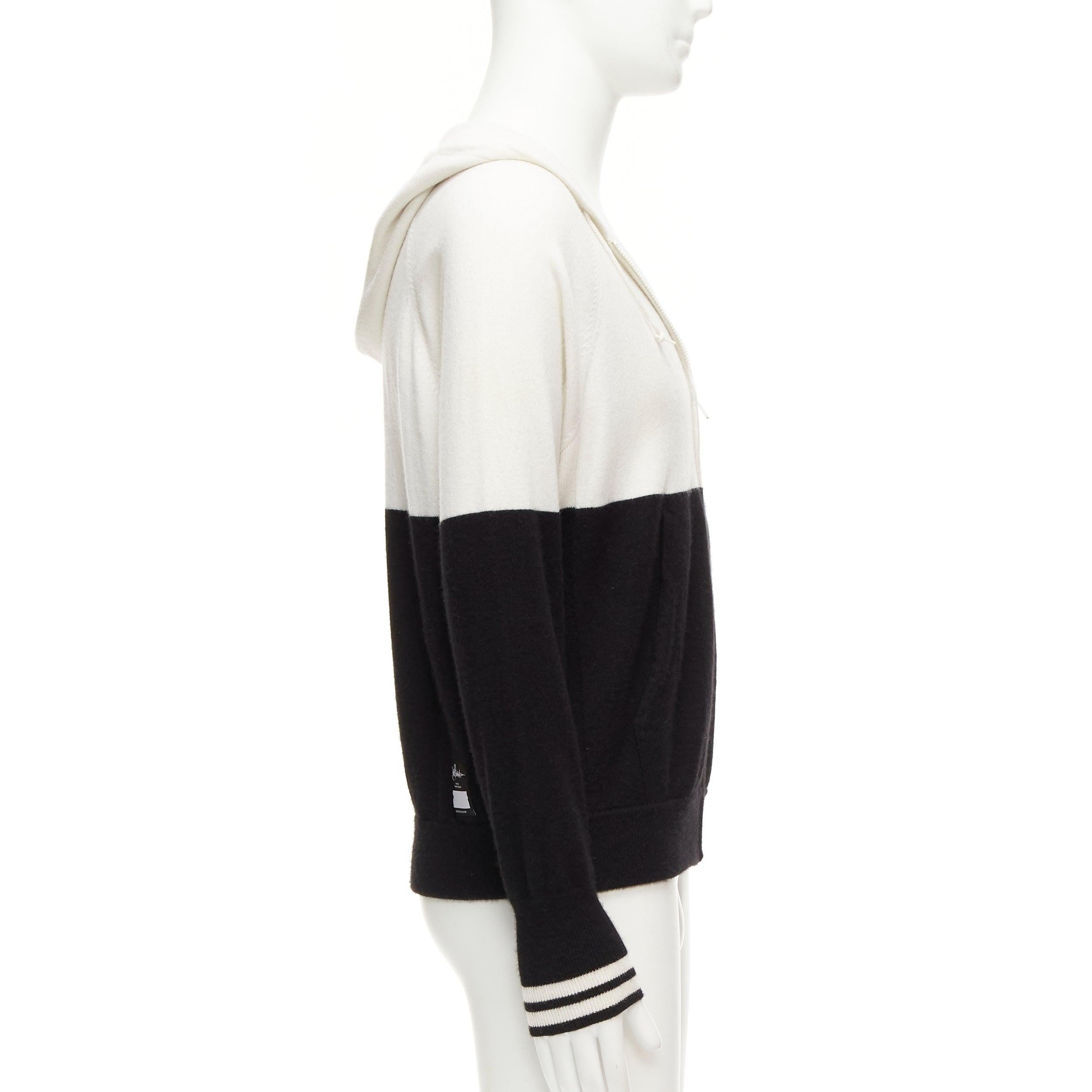 Men's LORO PIANA Hiroshi Fujiwara 100% cashmere black white logo embroidery hoodie S For Sale
