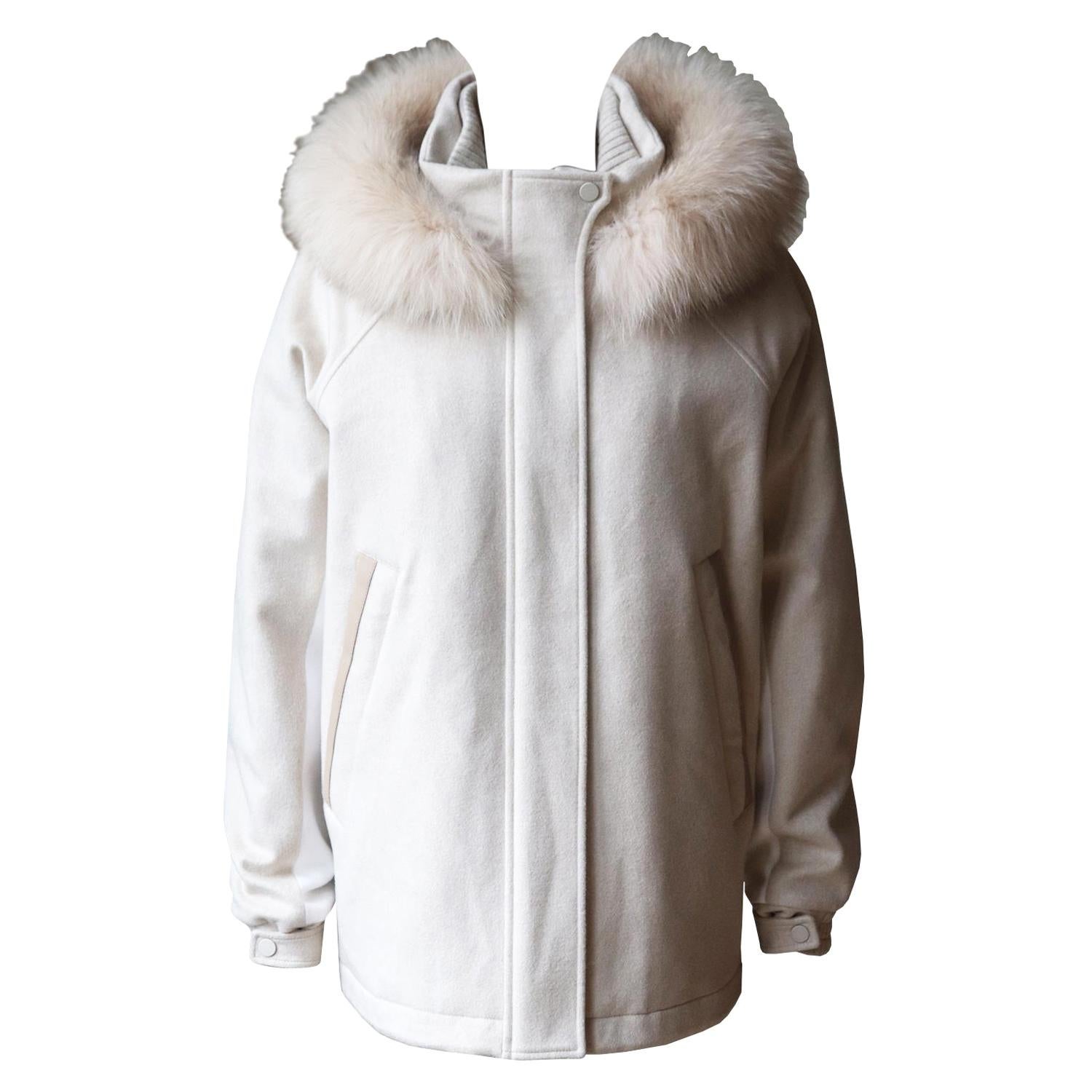 Loro Piana Hooded Fox Fur Trimmed Cashmere Jacket at 1stDibs