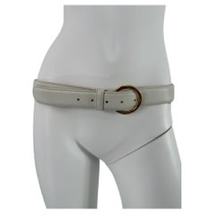 Loro Piana Ivory White Leather Belt with a Round Gold Logo Buckle 90/36
