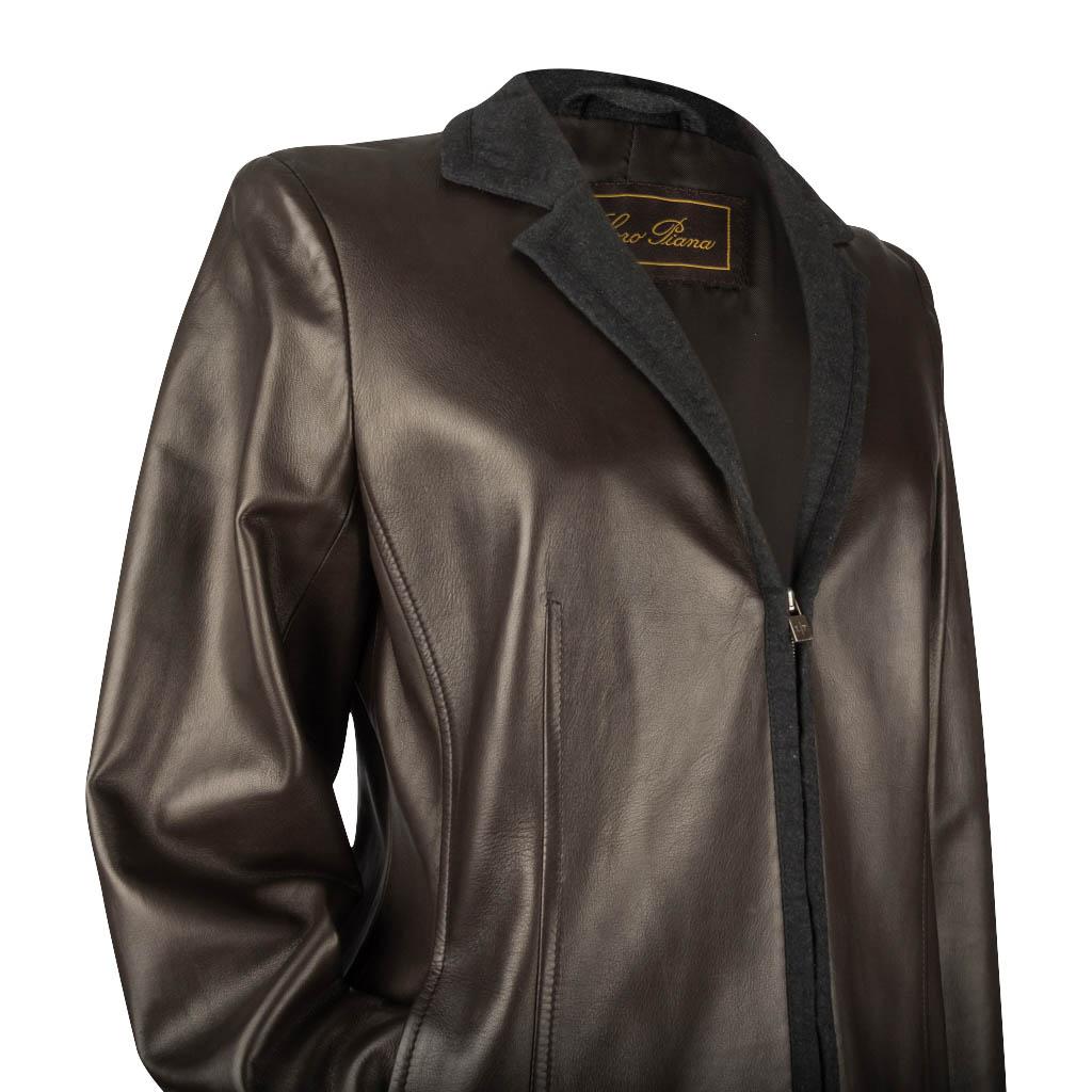 Loro Piana Jacket Dark Brown Leather Zip Front 44 / 8 5