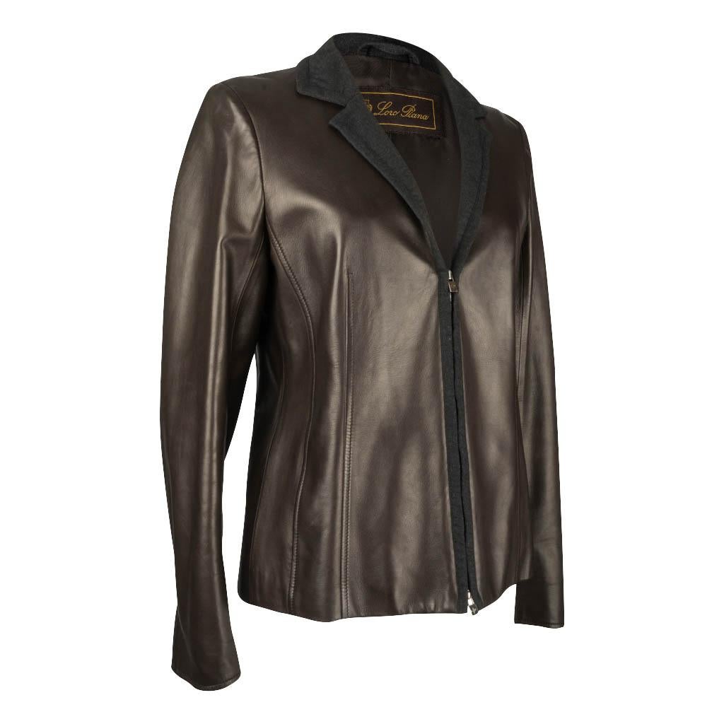 Loro Piana Jacket Dark Brown Leather Zip Front 44 / 8 In Good Condition In Miami, FL