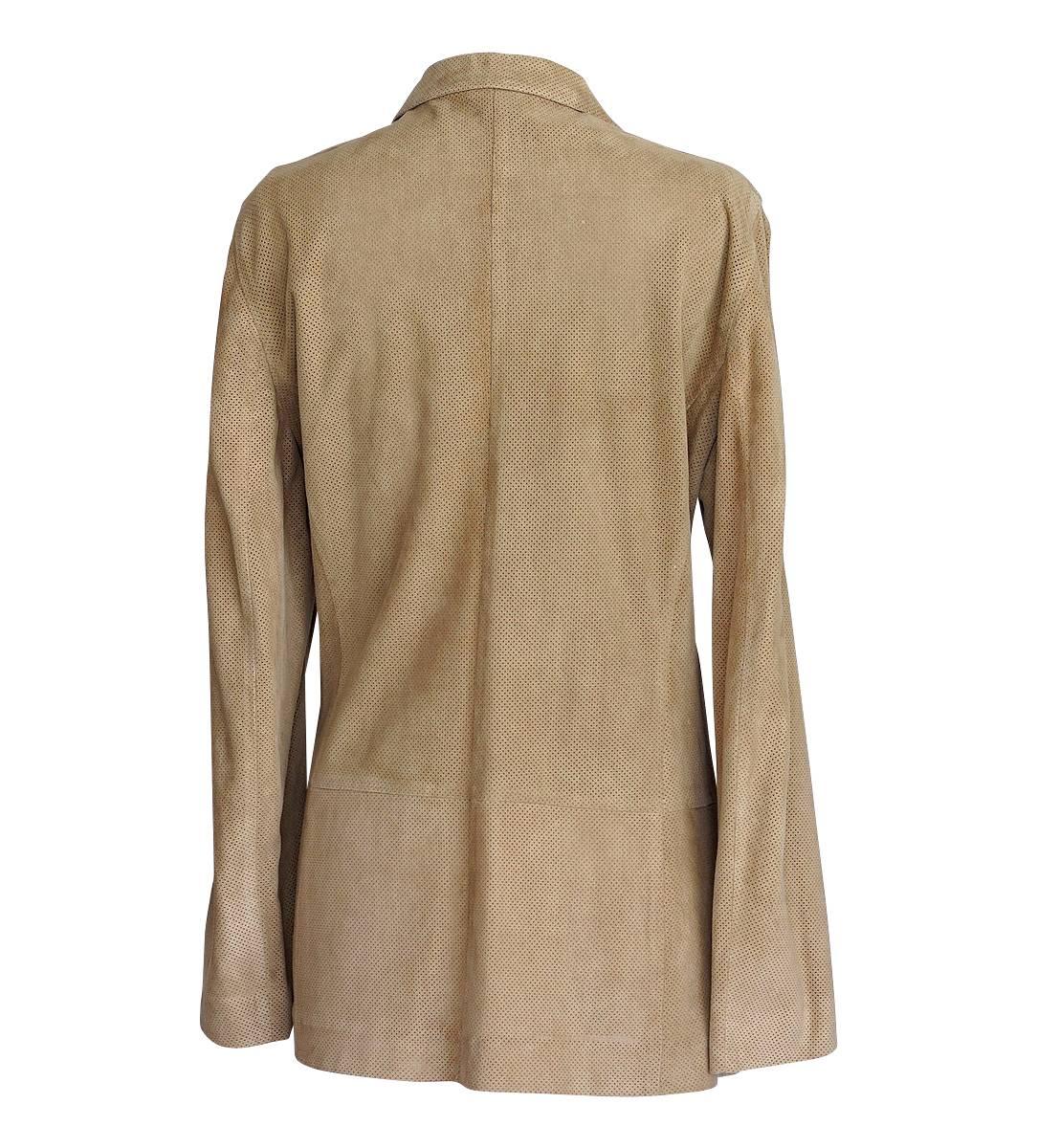 Brown Loro Piana Soft Supple Perforated Lamb Suede Jacket  