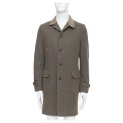 LORO PIANA khaki beige cashmere blend deer leather collar coat S