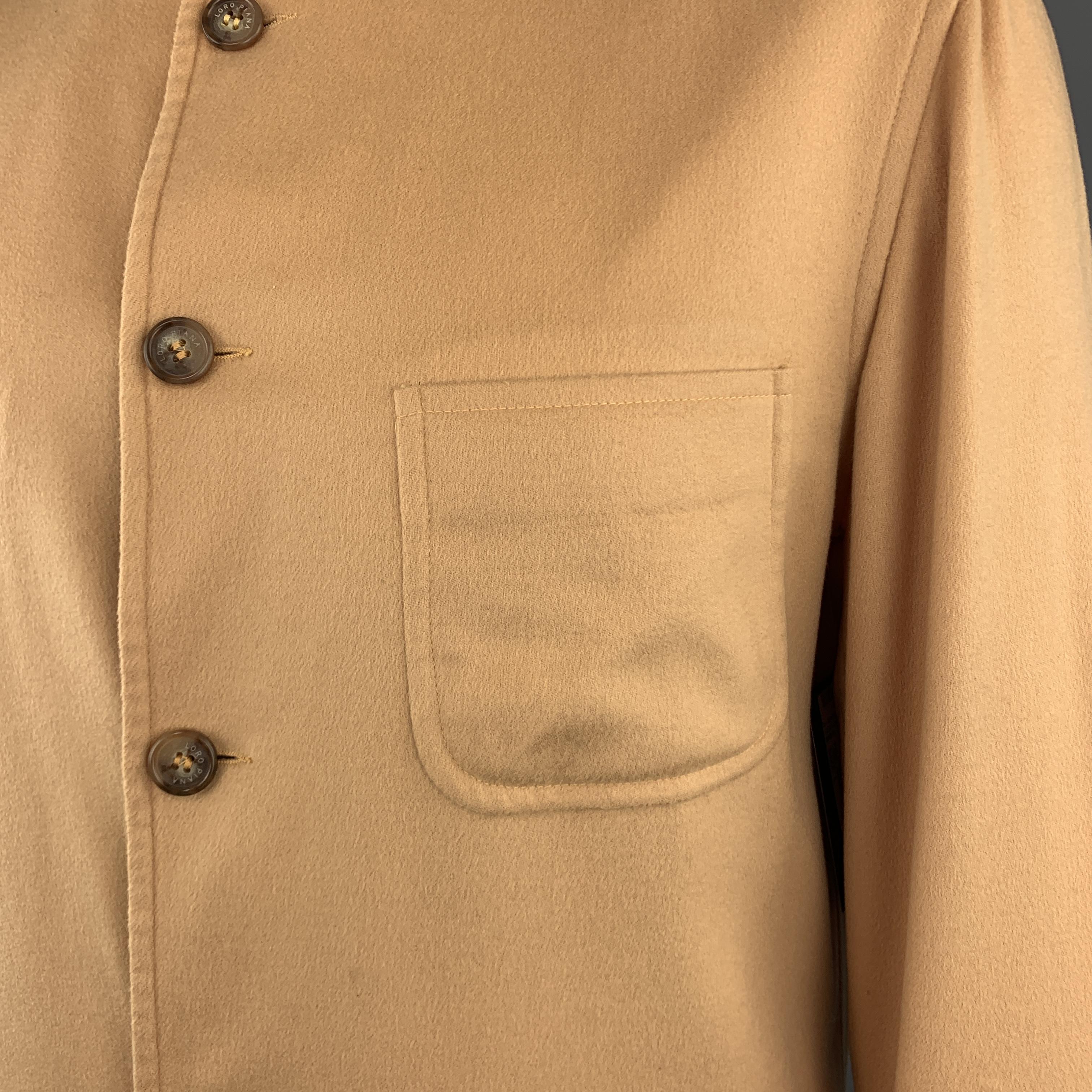  LORO PIANA L Khaki Cashmere Patch Pocket Nehru Collar Jacket In Excellent Condition In San Francisco, CA