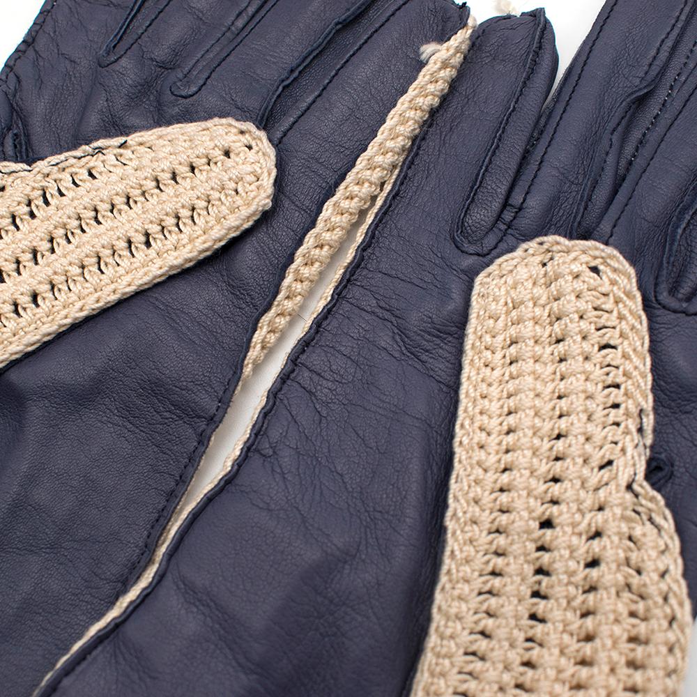 Loro Piana Leather & Crochet Gloves - Size Small In New Condition For Sale In London, GB