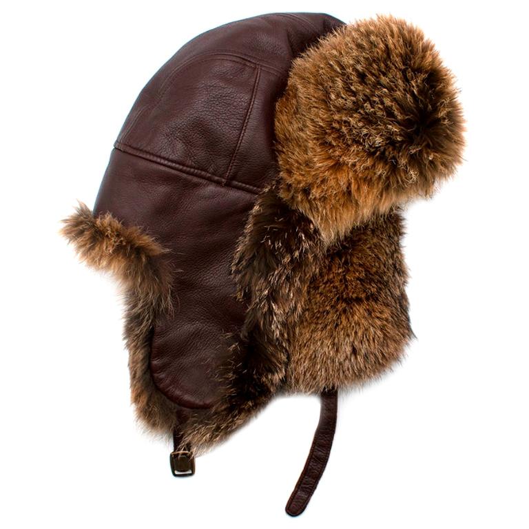 Loro Piana Leather & Fur Aviator Hat - Size L
