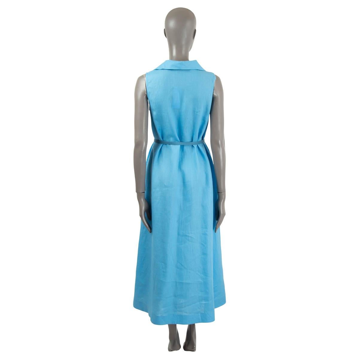 Blue LORO PIANA light blue linen LEYLA BELTED SHIRT MIDI Dress 40 S For Sale