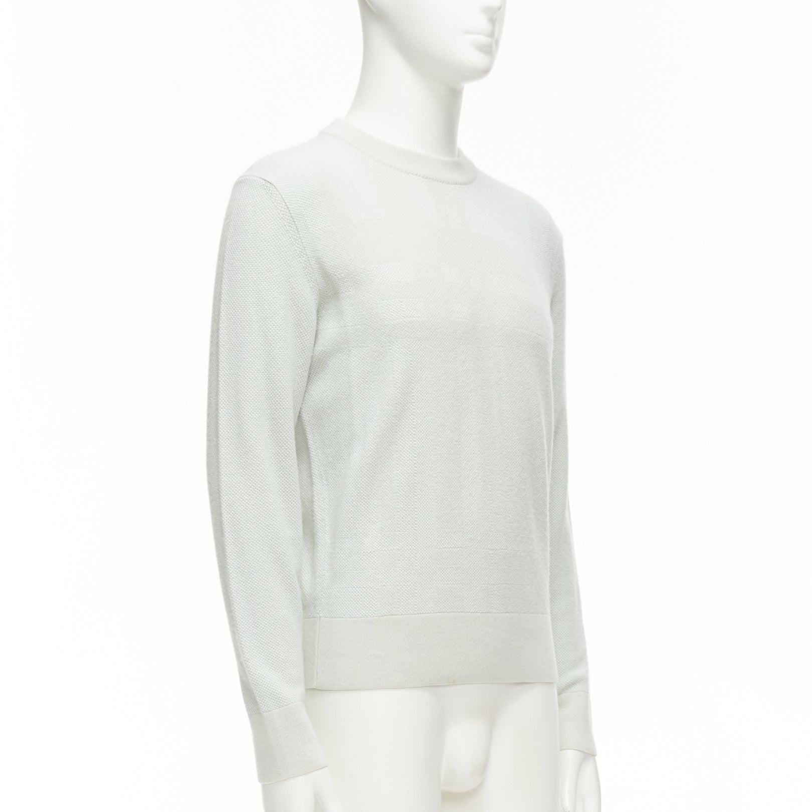 Gray LORO PIANA light green silk cashmere big checkered knitted sweater IT48 M For Sale