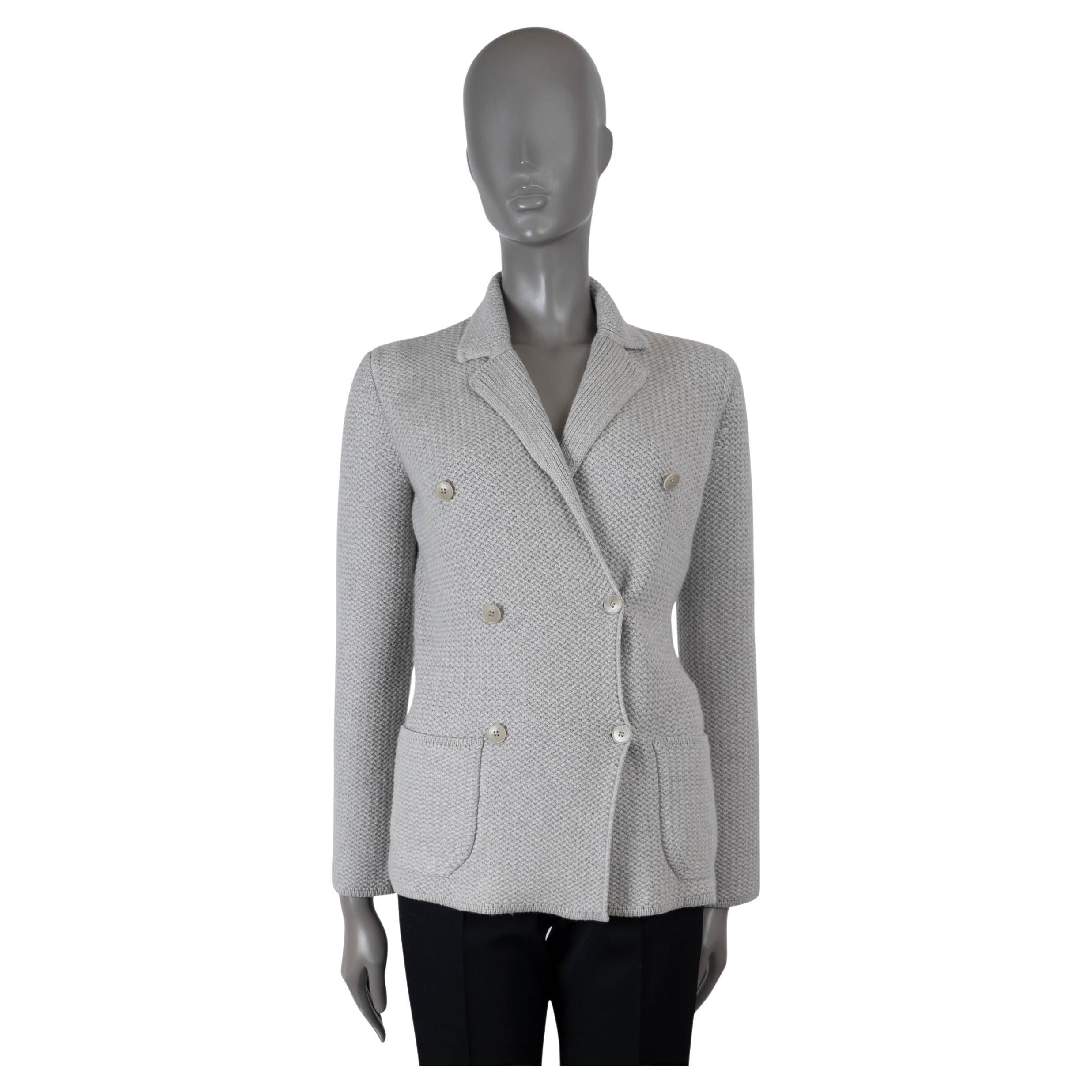 LORO PIANA light grey cashmere DOUBLE BREASTED KNIT Jacket 38 XS For Sale