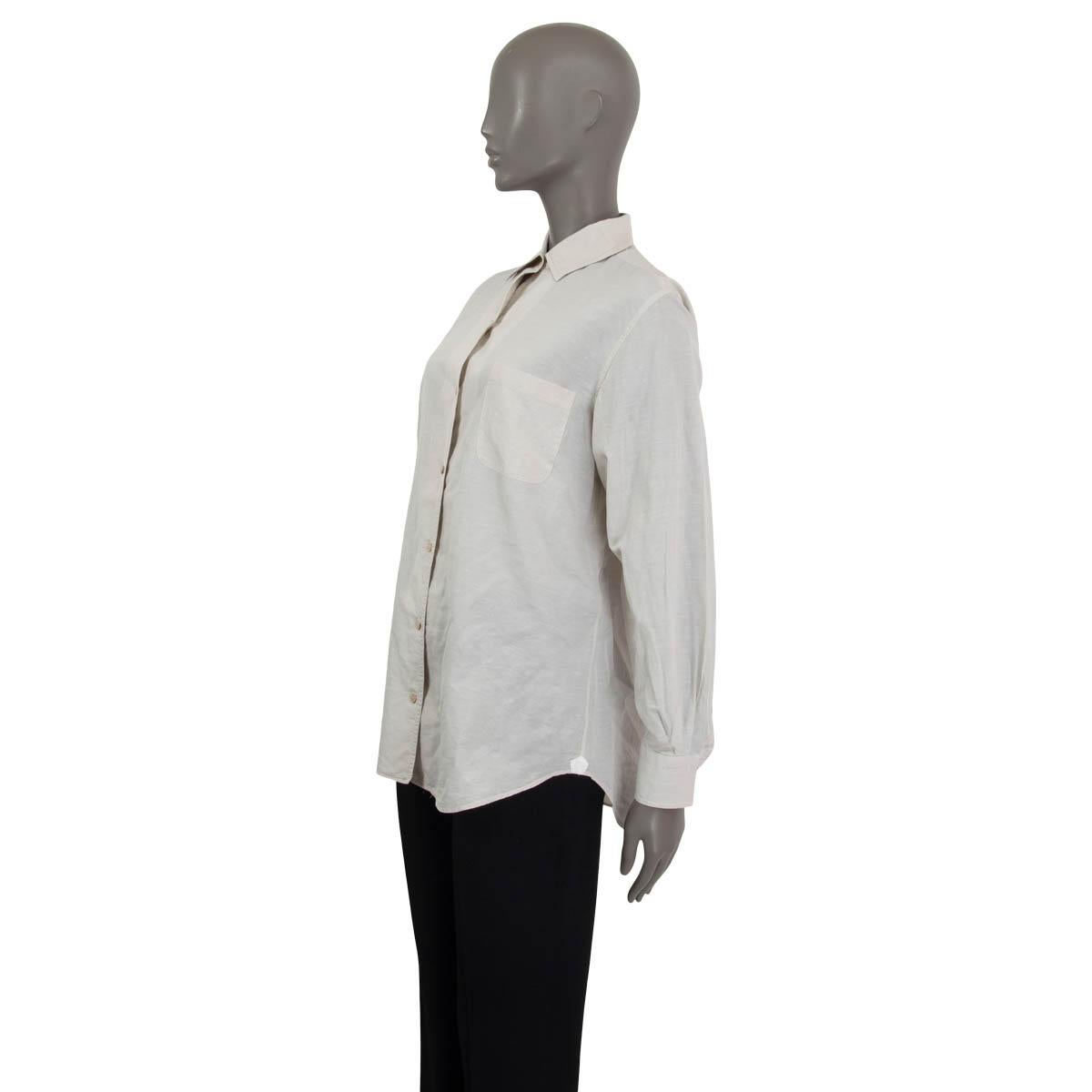 Women's LORO PIANA light grey cotton PATCH POCKET Button-Up Shirt 44 L For Sale