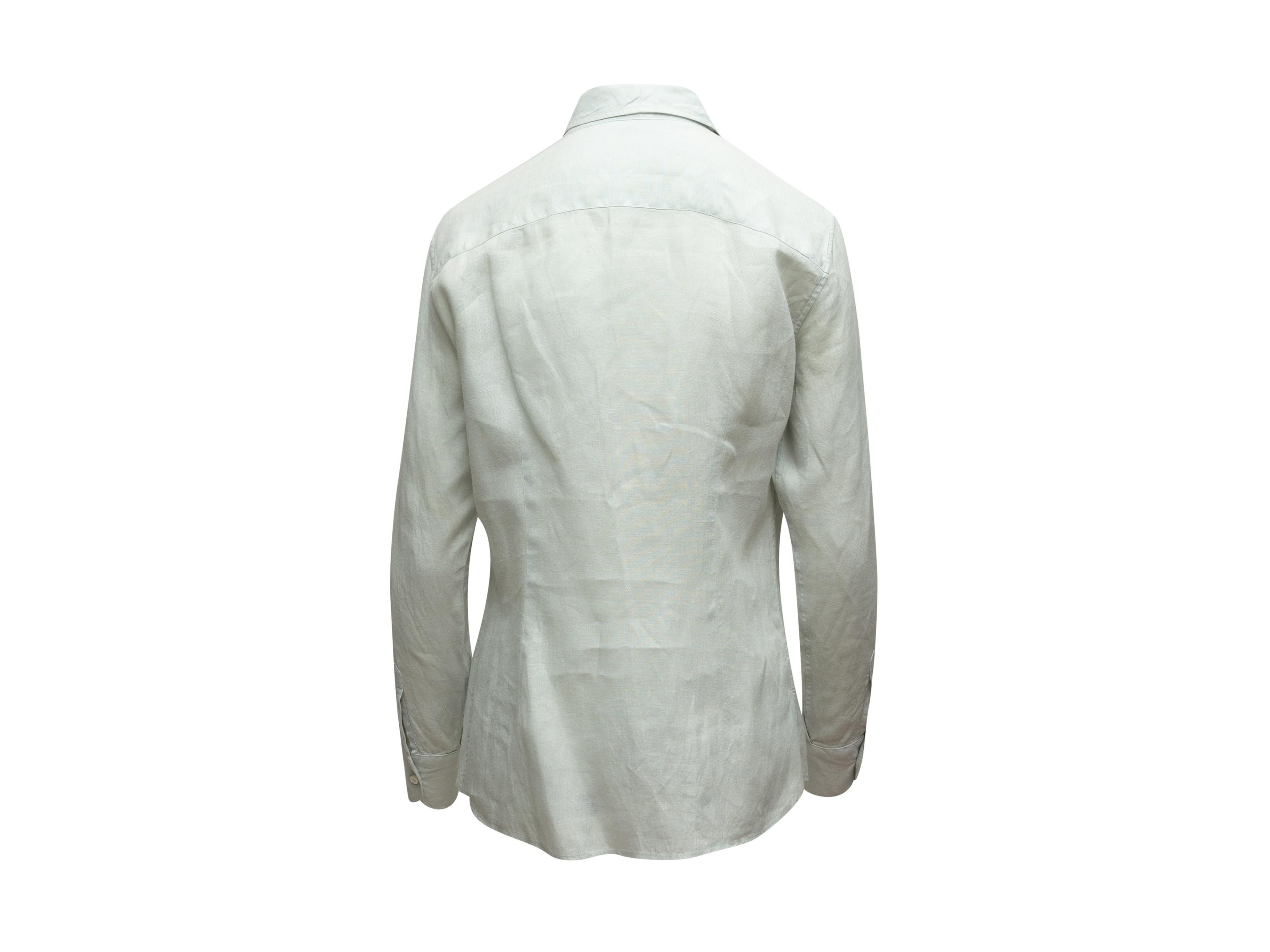Gray Loro Piana Light Grey Linen Button-Up Top