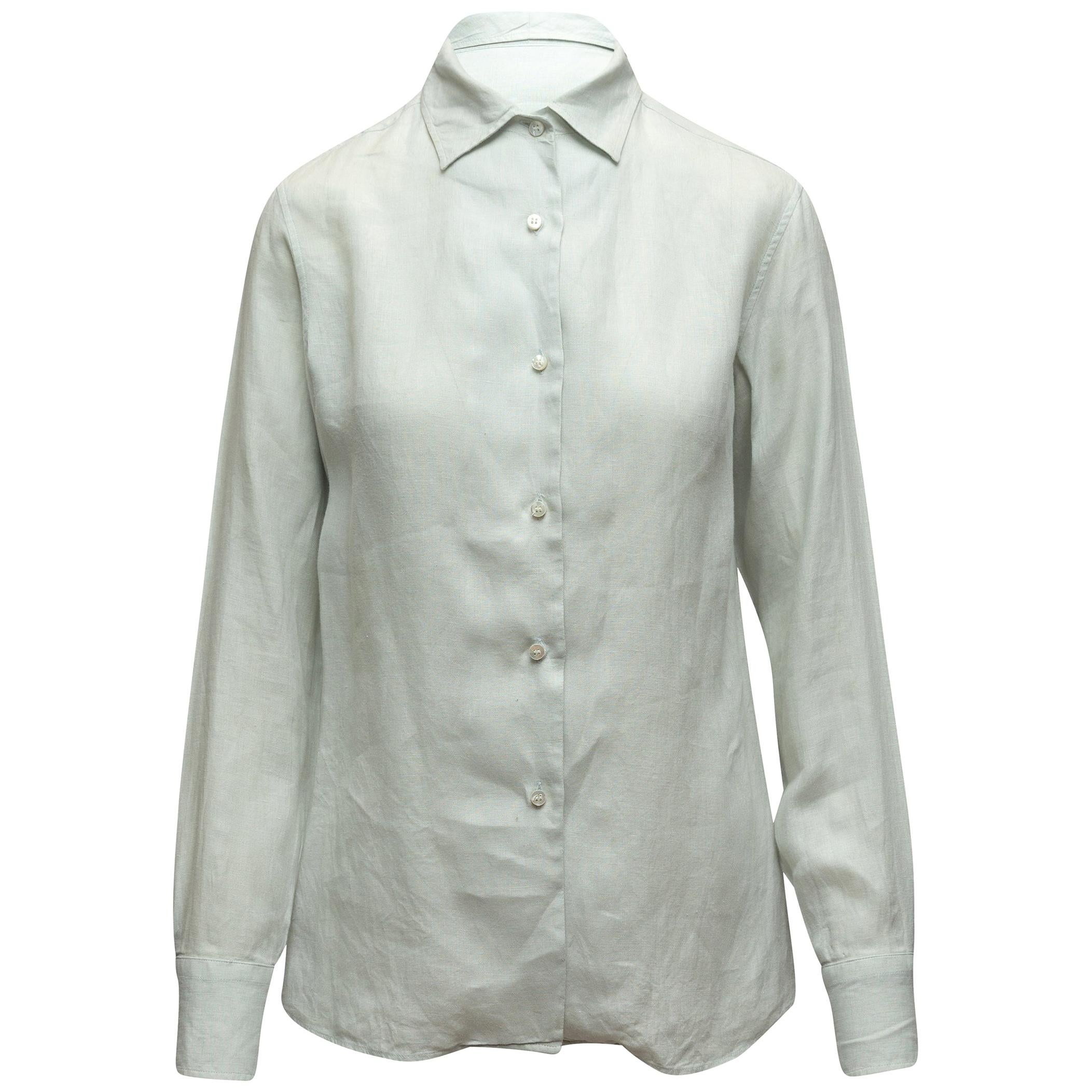 Loro Piana Light Grey Linen Button-Up Top