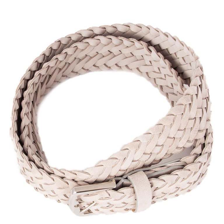 LORO PIANA light grey suede BRAIDED BELT 95 For Sale at 1stDibs
