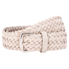 LORO PIANA light grey suede BRAIDED BELT 95