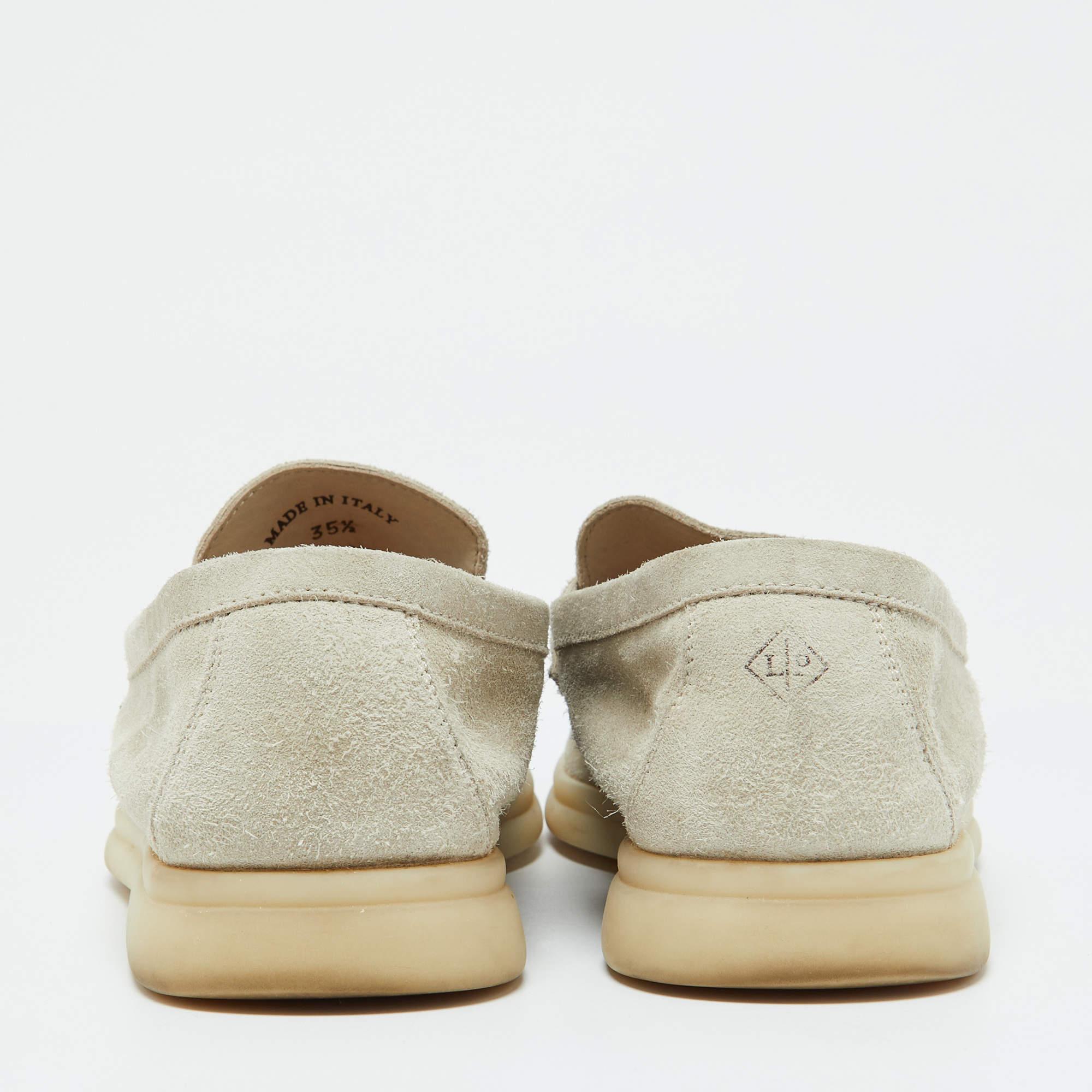 Women's Loro Piana Light Grey Suede Summer Charms Walk Loafers Size 35.5