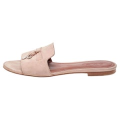 Loro Piana Light Pink Suede Summer Charms Flat Slides Size 40