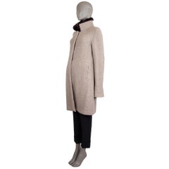 LORO PIANA light taupe cashmere FUR COLLAR KNIT Coat Jacket 46 XL