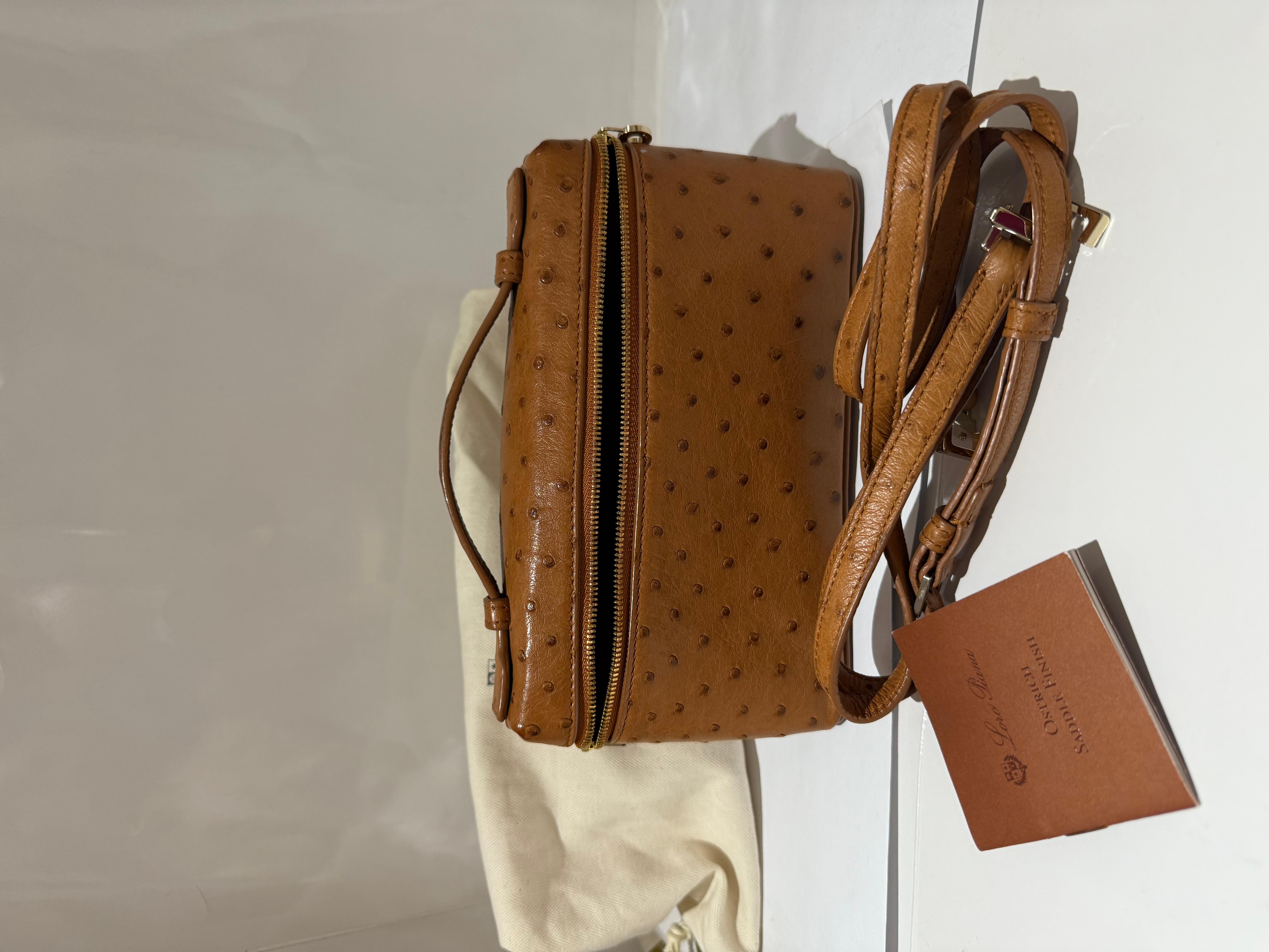 Brown Loro Piana LP 19 in ostrich tan colour clutch For Sale