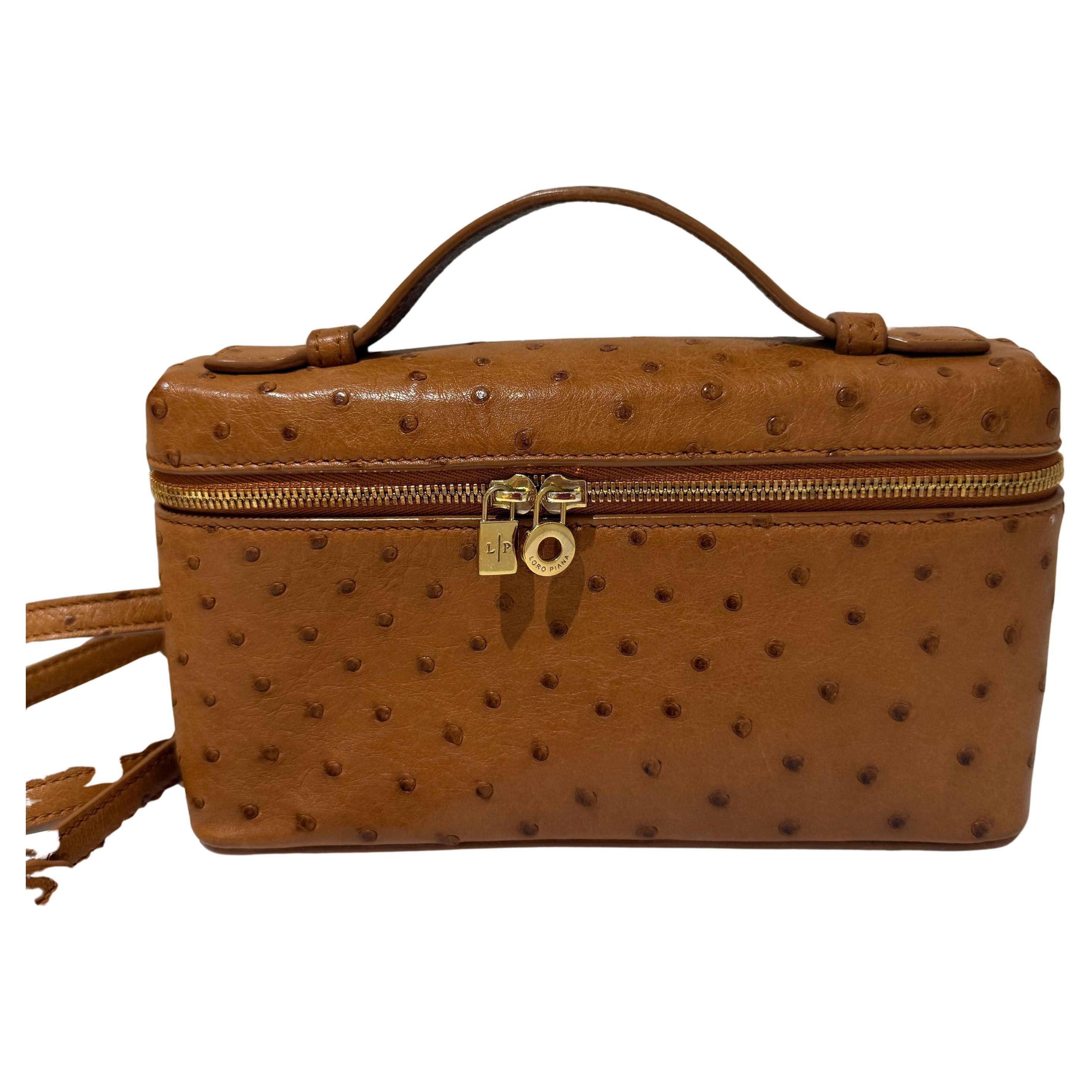 Loro Piana LP 19 in ostrich tan colour clutch For Sale
