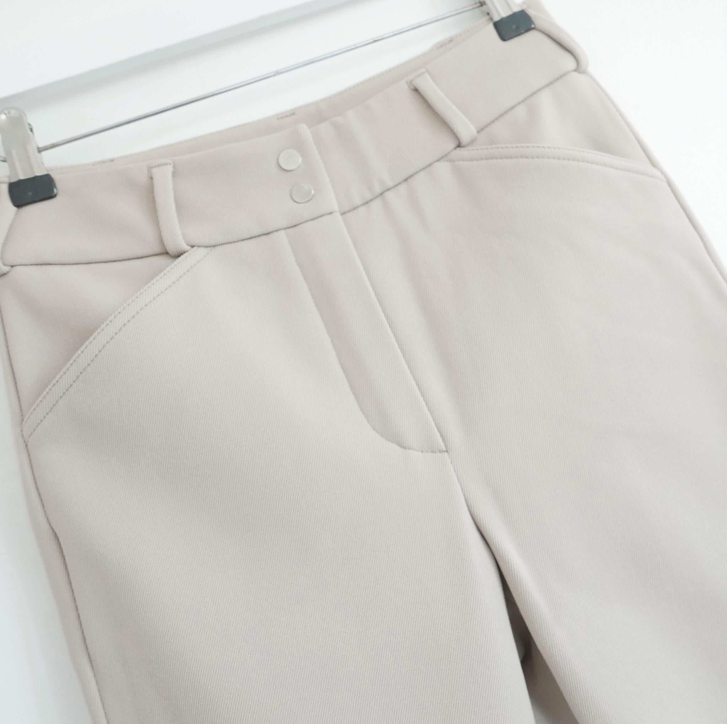 Current model Loro Piana Lucien trousers. bought for £895 and new with tag. Made from beige mid weight ribbed polyamide and wool with a super soft and warm brushed inner. They have slim legs with tapered, ankle length hems (designer to me perfect